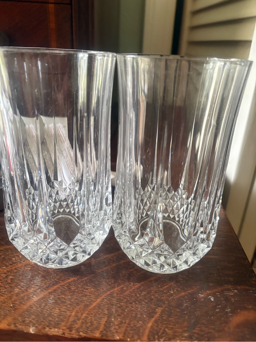 Crystal drinking glasses from Macy’s French cut design vintage.